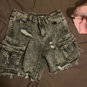 Fashion Nova Distressed Black Denim Shorts
